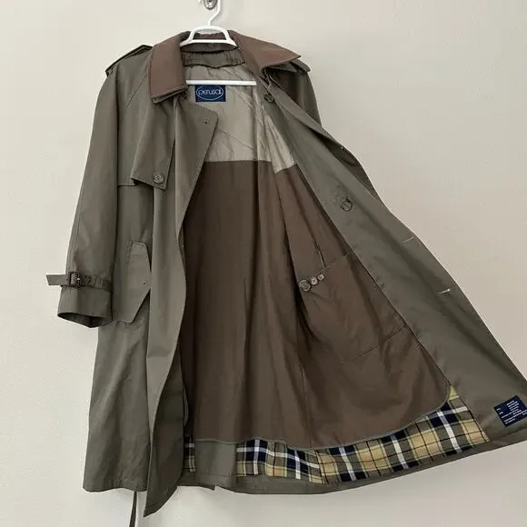 Vintage Perusal double Breasted Trench Coat zip Out wool Liner outdoor prep 44S - Picture 11 of 14